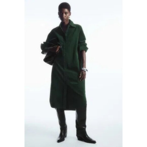 💕COS💕 Corduroy Midi Shirt Dress ~ Green US 6 - Picture 3 of 15